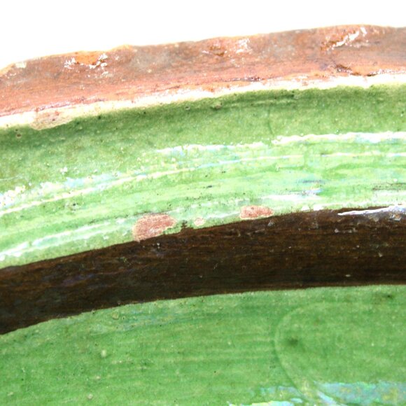 VTG Patamban Hand Painted Dolphin MX Folk Art Green/Brown Glazed Pottery Platter - Picture 7 of 10